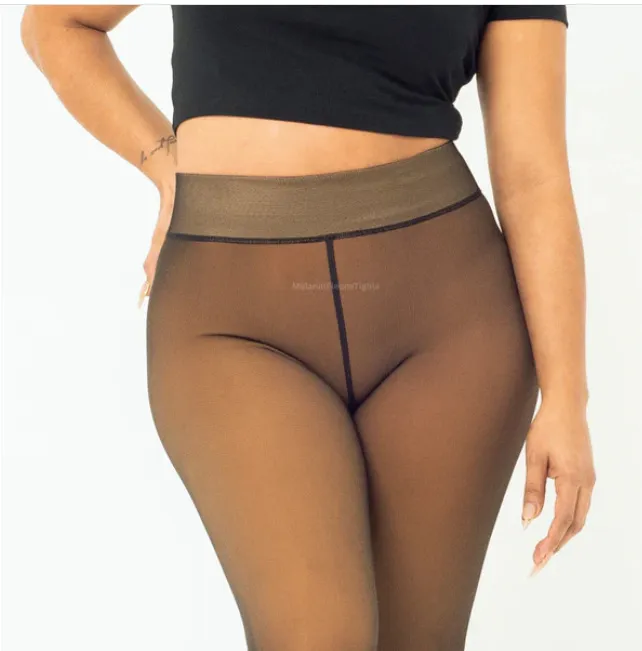 Women's Fall And Winter Outer Wear Plus Size Fake Transparent Black See-through Leggings - Transparent