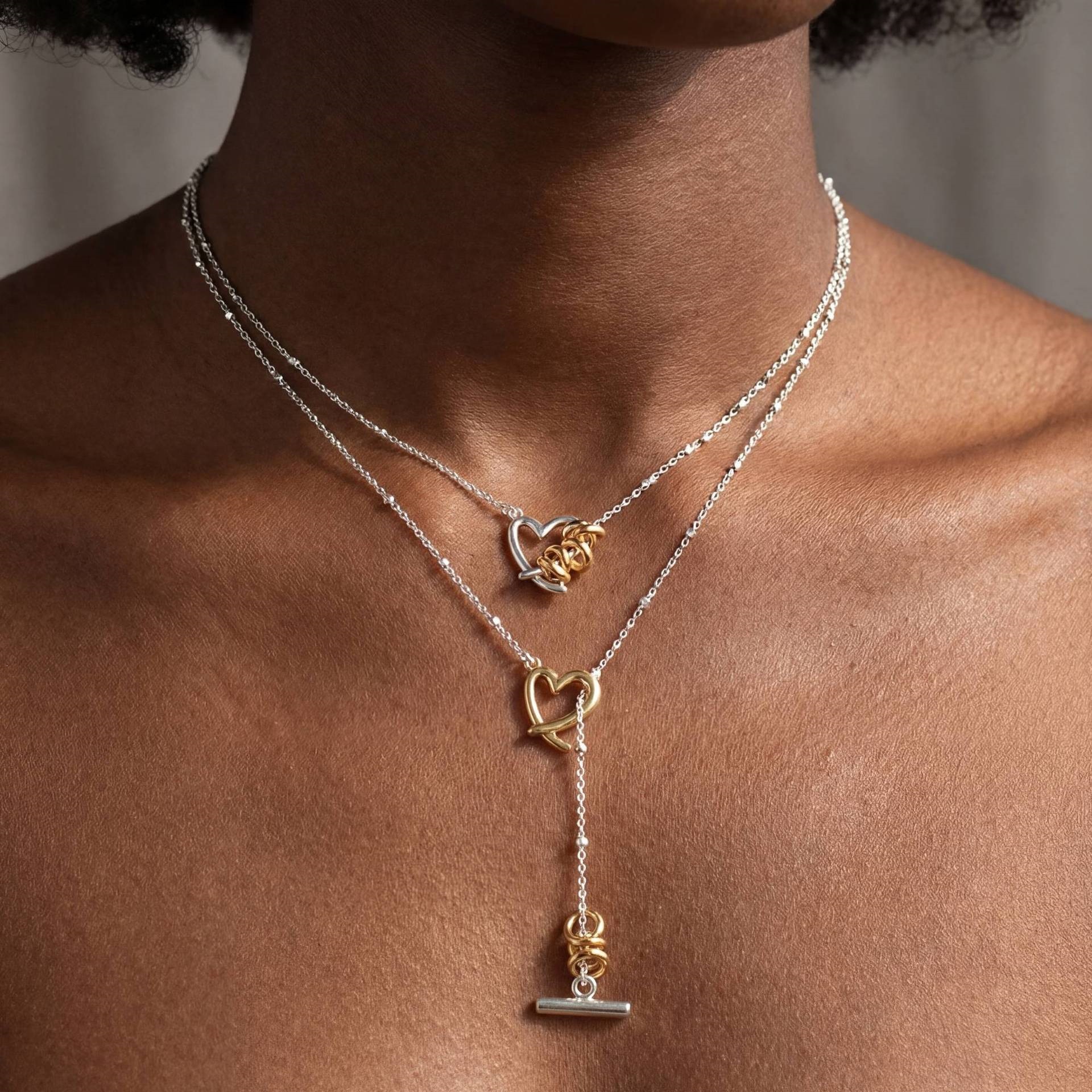 Gold And Silver Contrast Heart-wrapped Necklace