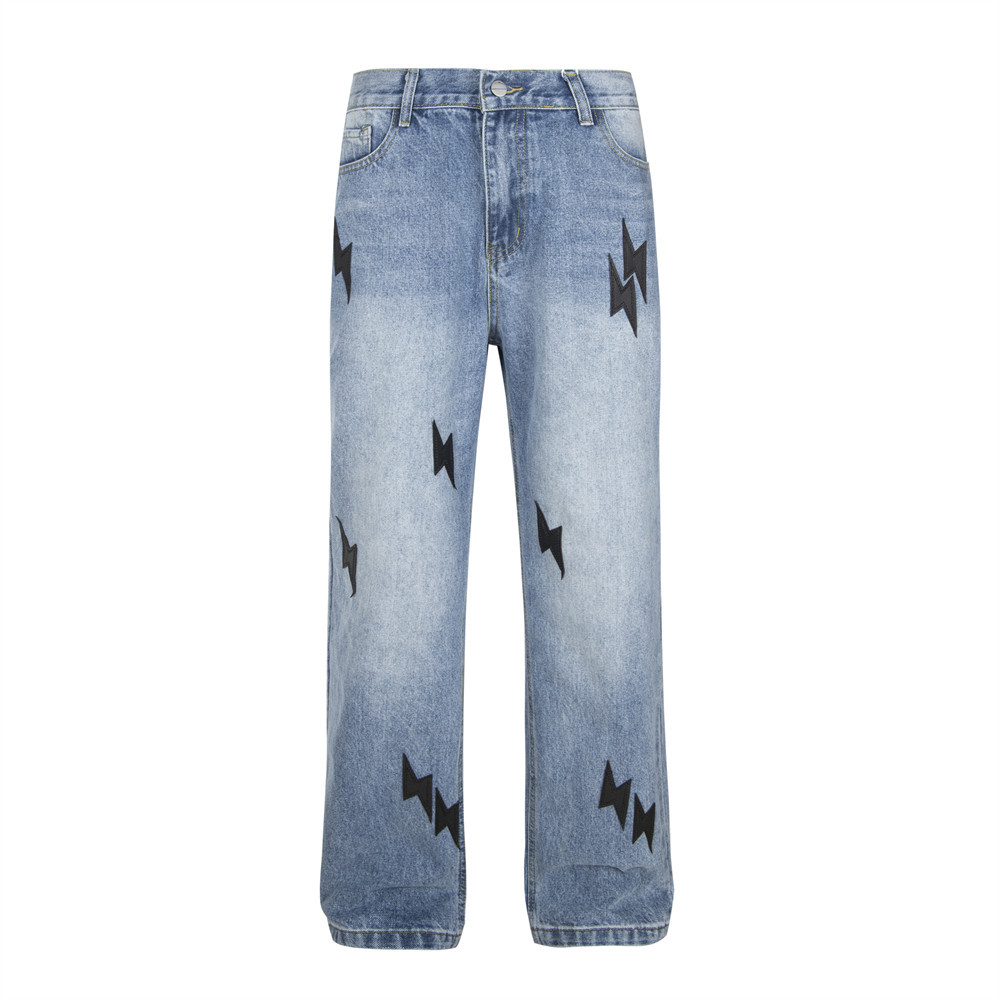 Lightning Embroidered Denim Trousers Men - Image 5