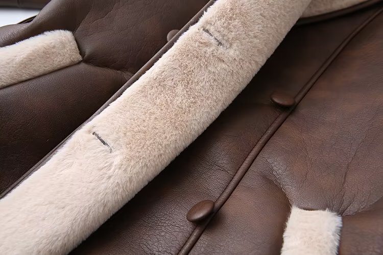 Title 9, Fashion Cashmere Leather Fur Collar Composite B...