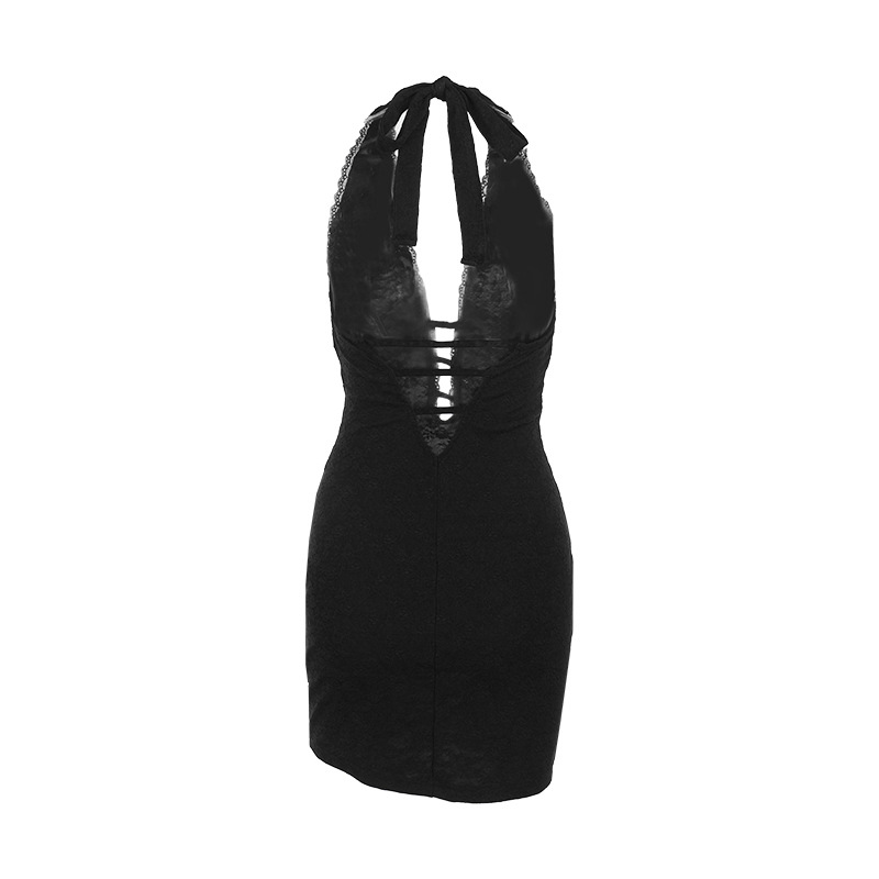 European And American Fashion Sexy Hollow out Backless Halter Bodycon Dress Black - Shop at LoveMi