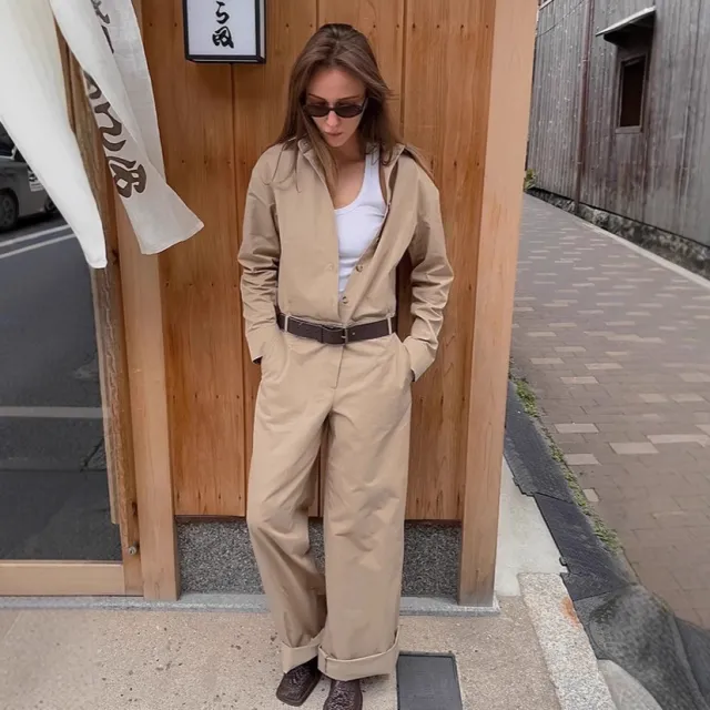 Autumn French Fashion Khaki Cargo Overalls Khaki - Shop at LoveMi