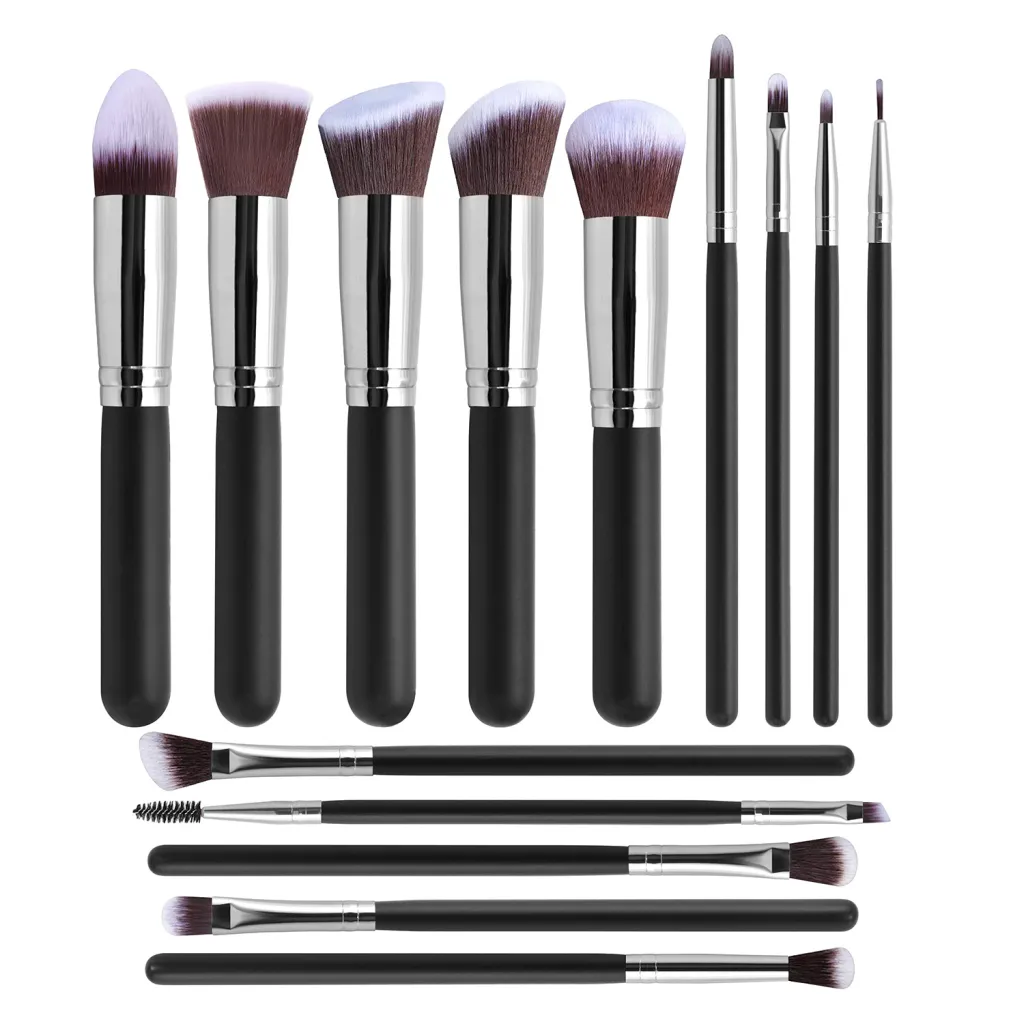 Popular 14 Black Makeup Brushes - C14 Silver Bright Light