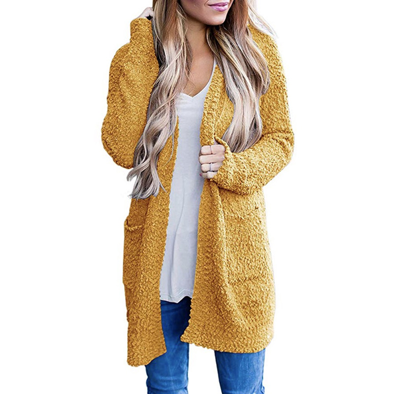 Knitwear Solid Color Fleece Double Pocket Cardigan Sweater
