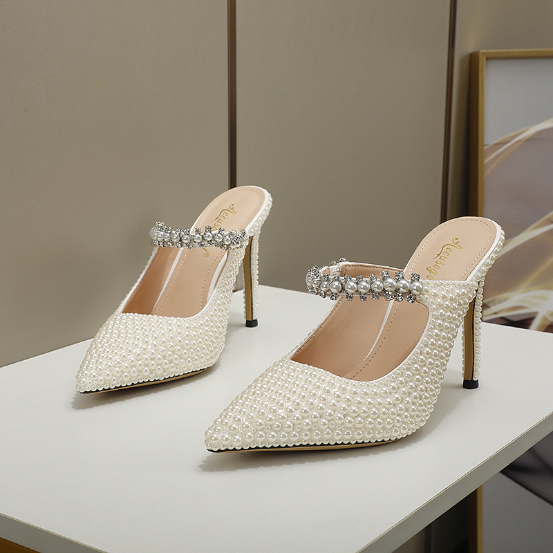 Original Womens Footwear Brand White Pearl Pointed-toe High Heels