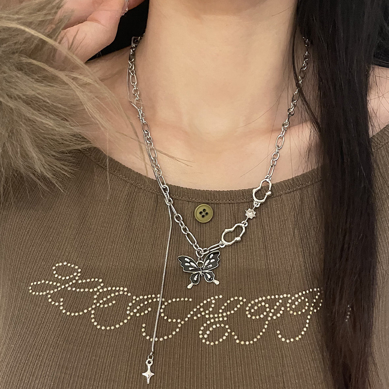 Black Butterfly Asterism Tassel Necklace