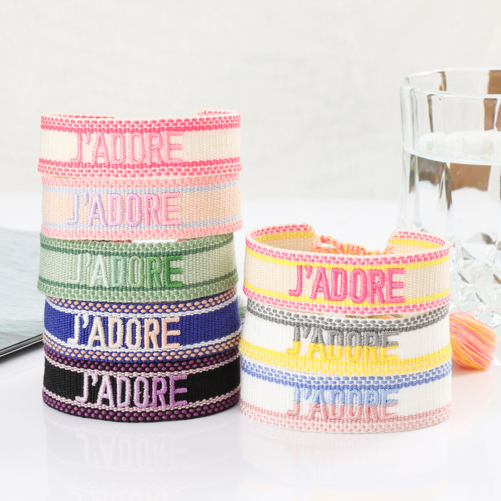 Cotton-polyester Embroidered Letter Tassel Wristband