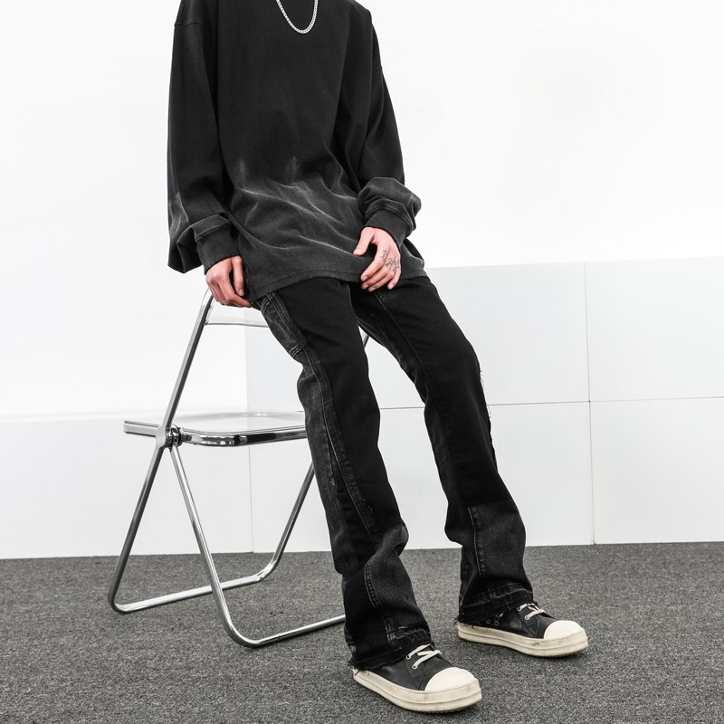 Black Bootcut Raw Hem Jeans Male