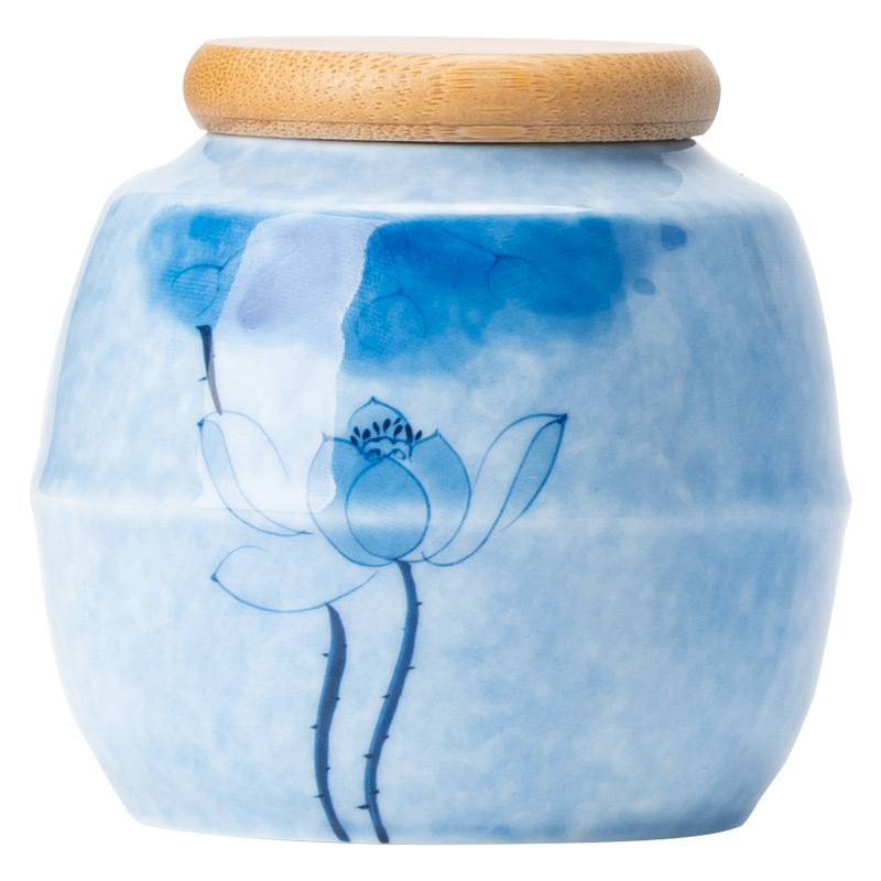 Hand-painted Blue Lotus Tea Cans Sealed Cans Household Moisture-proof