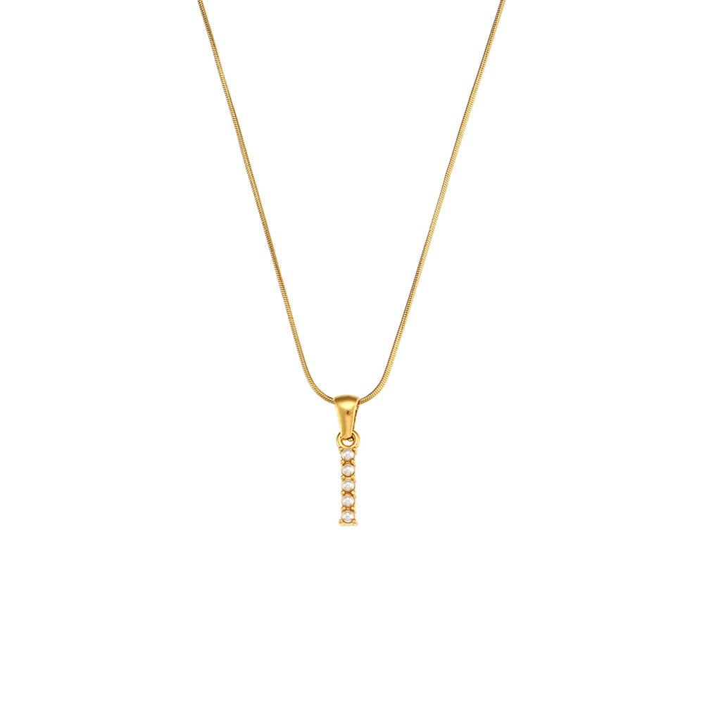 Fashion All-Match Letter Pendant Jewelry Stainless Steel 18K Gold-Plated Thin Snake Chain Pearl Letter Necklace