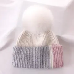 Rabbit Fur Autumn Winter Korean Cute Real Fox Fur Ball Thick Warm Plush Knitted Hat - White - View 1