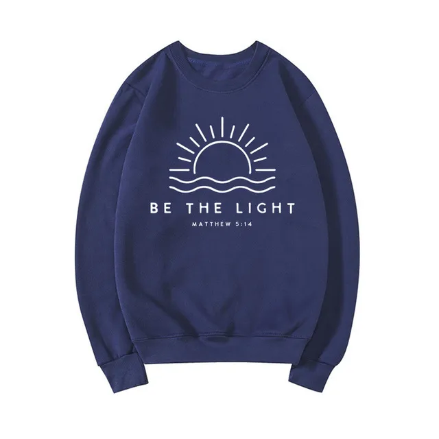 Women's Fleece lined Crew Neck Sweater Plain Slogan Printing Navy Blue - Shop at LoveMi