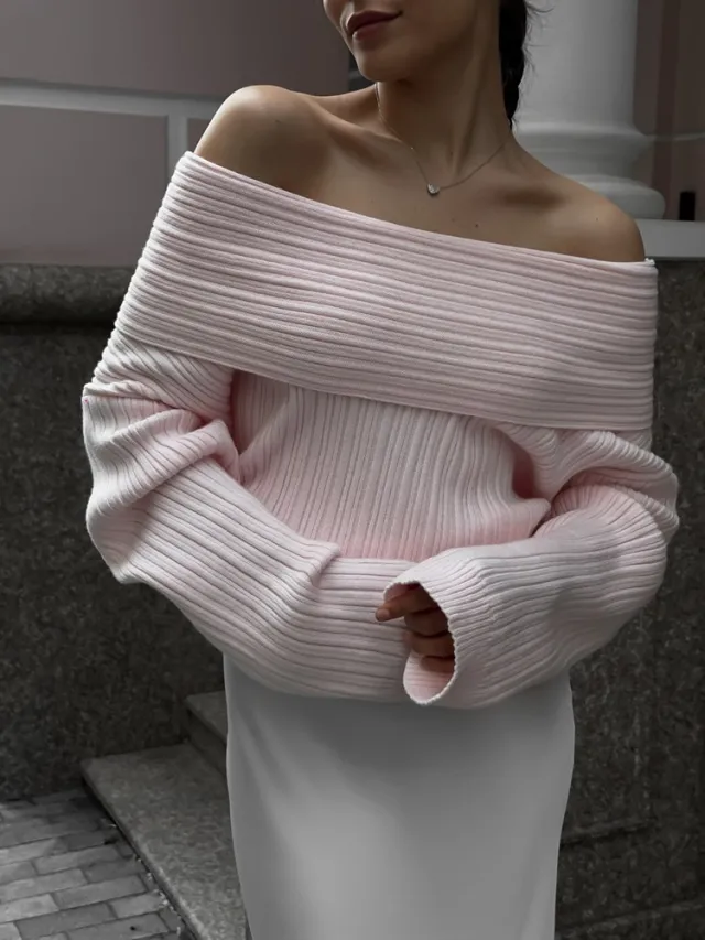 Long Sleeve Loose Solid Color Sweater Pink - Shop at LoveMi