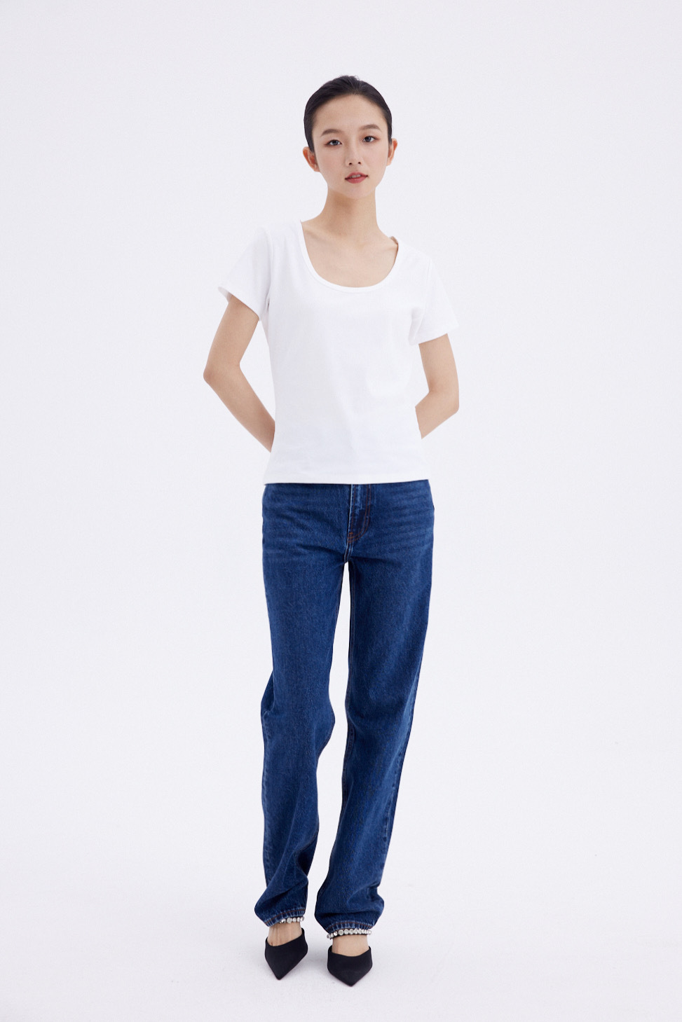 Title 7, Eenvoudige dames jeans donkerblauw, smalle rech...