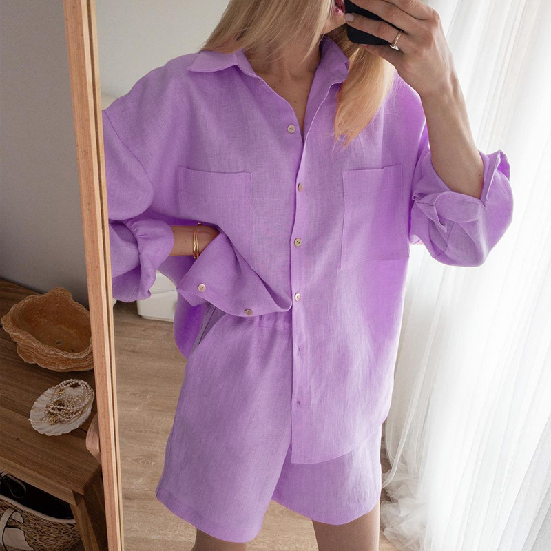Women's Shirt Elastic Waist Cotton And Linen Two-piece Suit