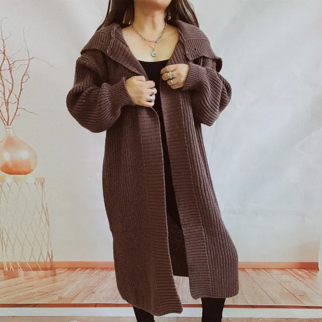 Women's Long Loose Solid Color Three button Turtleneck Lapel Sweater Coffee - Shop at LoveMi