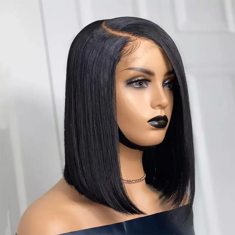 Wig Female Split Front Lace Wig Black Short Straight