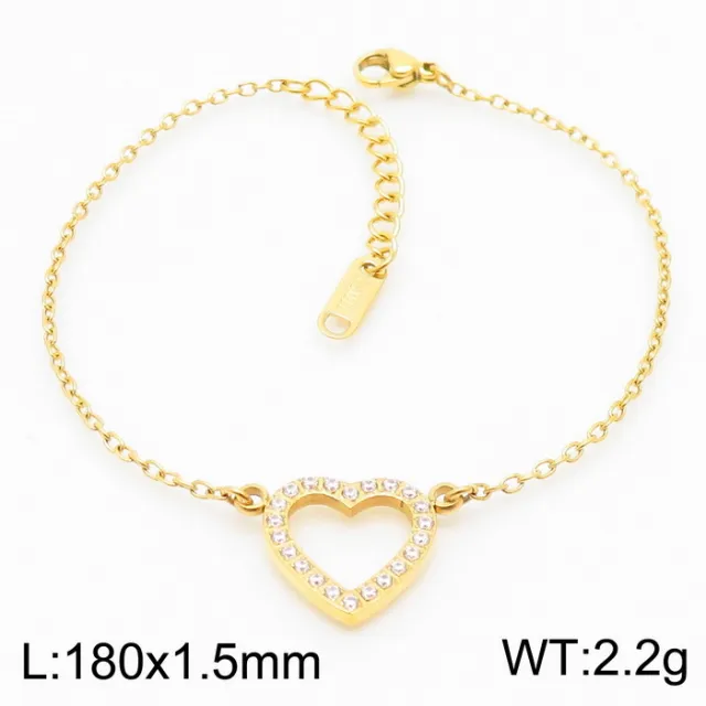 Women's Korean style Simple Stainless Steel Micro inlaid Fully Jeweled Loving Heart Bracelet Gold - Shop at LoveMi