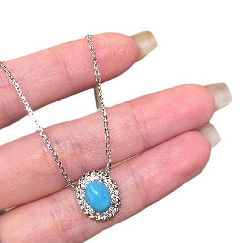 Mild Luxury Retro Twist Encircling Egg-shaped Turquoise Ear Stud Necklace