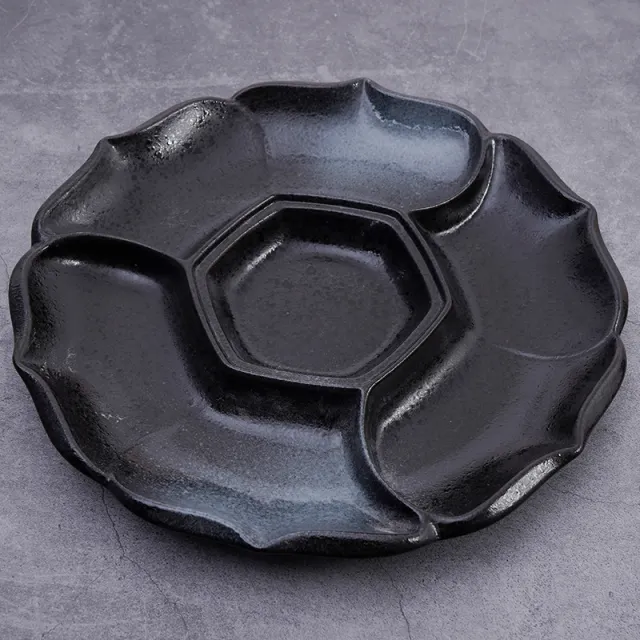 Japanese style Ceramic Compartment Tray Four grid Marinated Meat Black - Shop at LoveMi