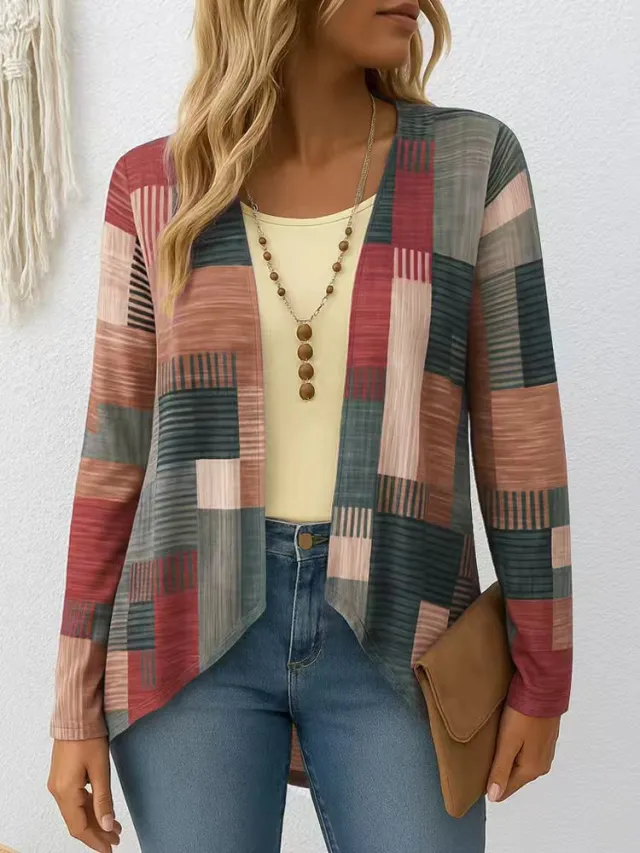 Casual Round Neck Long Sleeve Cardigan Digital Printing Women's Top T shirt Lotus Root Color Xxl - Shop at LoveMi