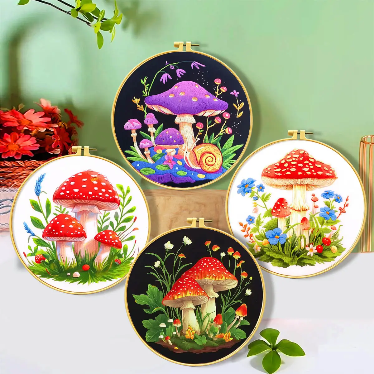 Mushroom Embroidery Handmade Material Package DIY Kit