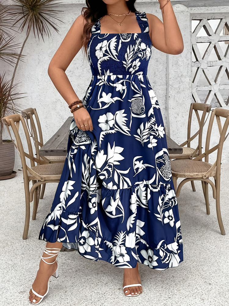Women's Holiday Style Printing Mid length Dress Navy - Shop at LoveMi