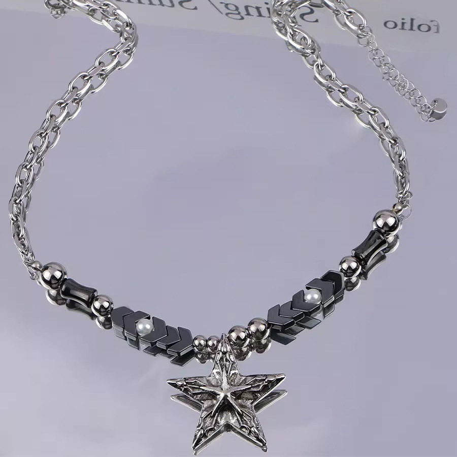 Retro Gothic Style Black Silver Beaded XINGX Necklace Simple