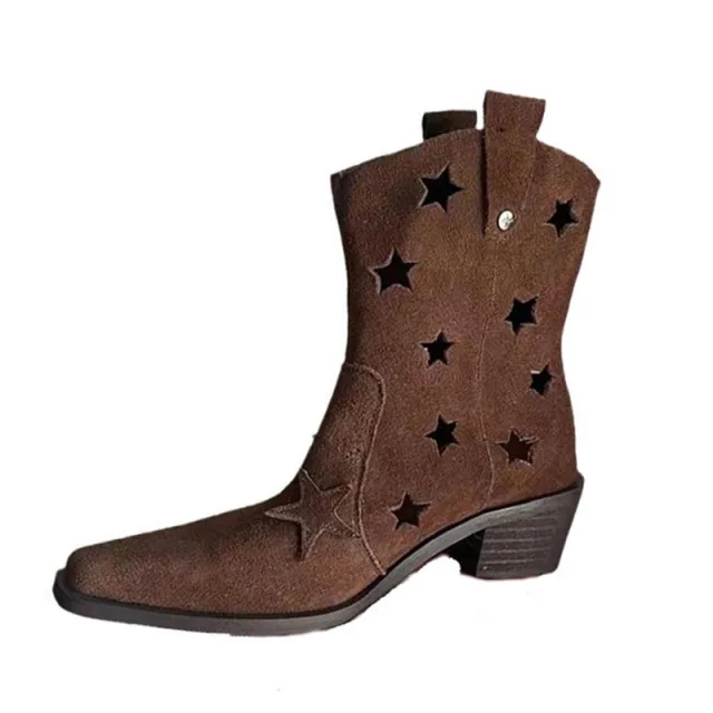 Western Women's Square Toe Chunky Heel Denim Dr Martens Boots Brown - Shop at LoveMi