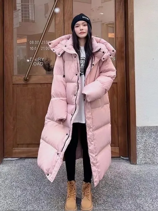 Women's Long Loose Overknee Cotton padded Jacket Pink - Shop at LoveMi