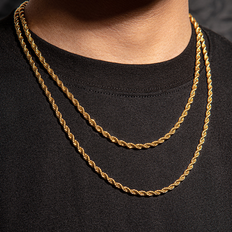 Hip Hop Men's Color-preserving Vacuum Plating Hemp Flowers Chain Necklace