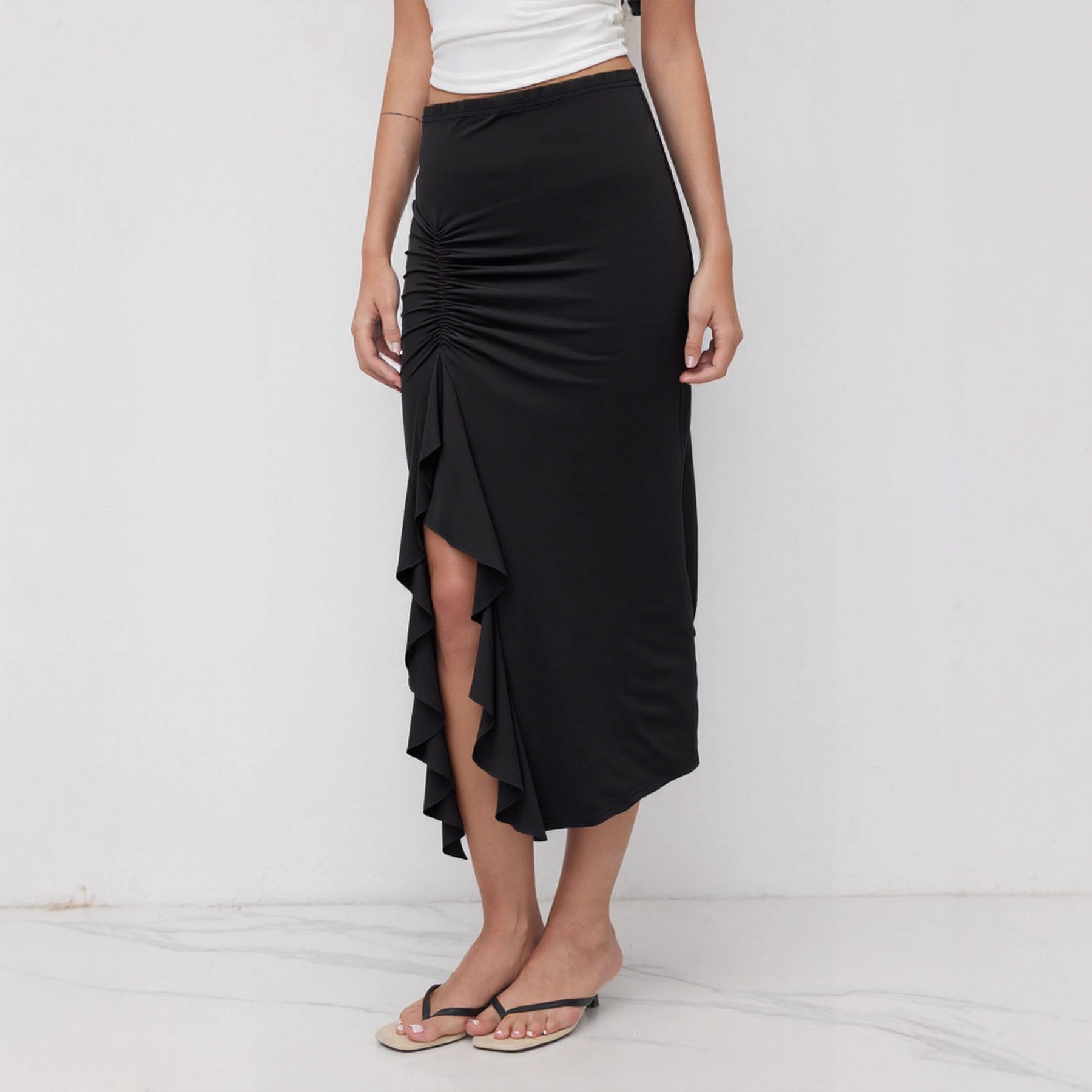 Irregular Ruffle-Patchwork High-Waist Skirt