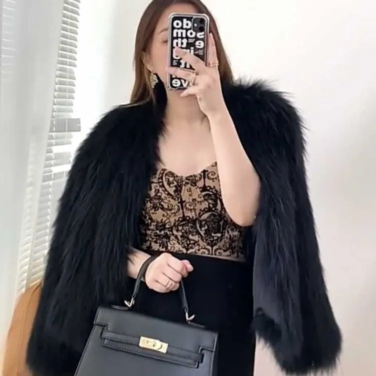 Toka Imitation Fox Fur Fur Women's Short - Black