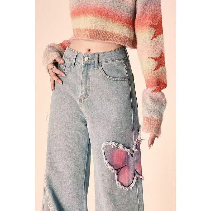 Tie-dyed Butterfly Slightly Spicy Jeans High Waist Slimming - Image 2