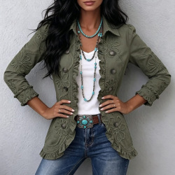 Ruffled Jacket Solid Color Pleated Lapel Blazer Women's Fashion Casual Printed Suit Jacket Office Wear Clothing