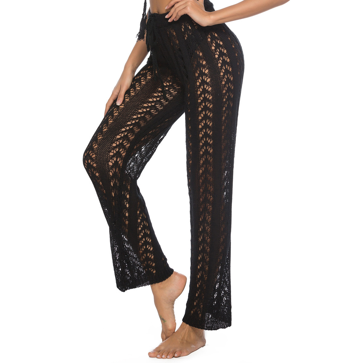 Womens Hollowed-Out Loose Wide-Leg Pants
