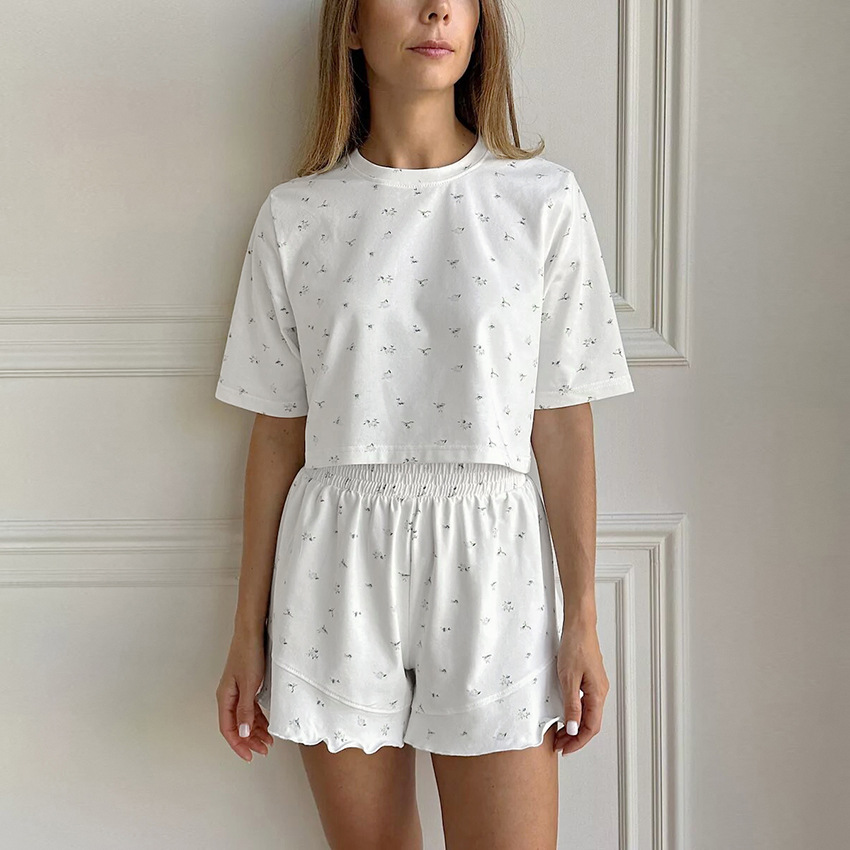 Printed Knitted Pajama Set From Europe And The US Top And Shorts