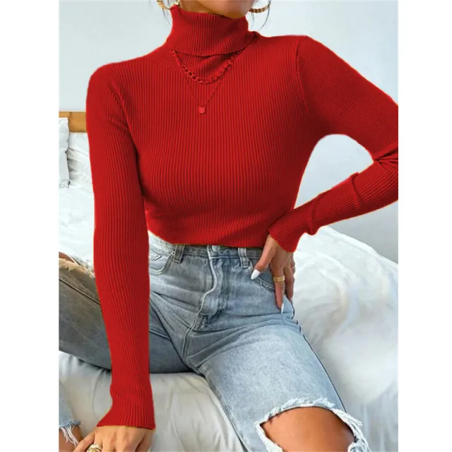 Turtleneck Sweater Pullover Knitted Top T shirt Red - Shop at LoveMi