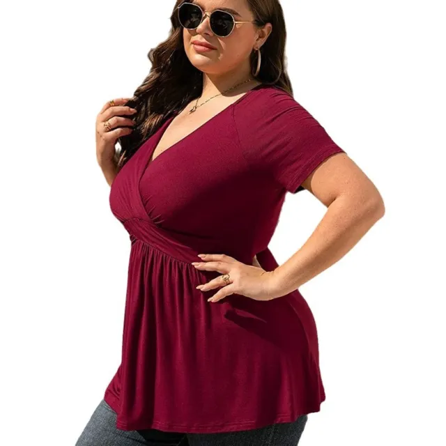 Women's Plus Size T shirt V neck Top Wine Red - Shop at LoveMi