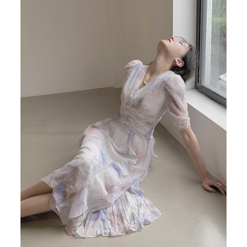 Floral Puff-Sleeve Long Dress, picture 9 of 9