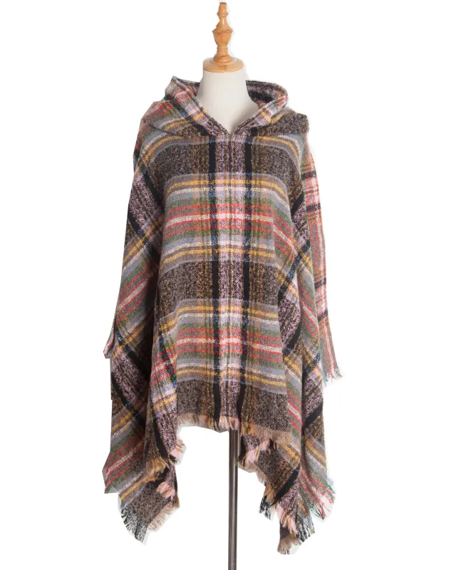 Spring Autumn And Winter Plaid Ribbon Cap Cape And Shawl Dp7 06 Coffee - Shop at LoveMi