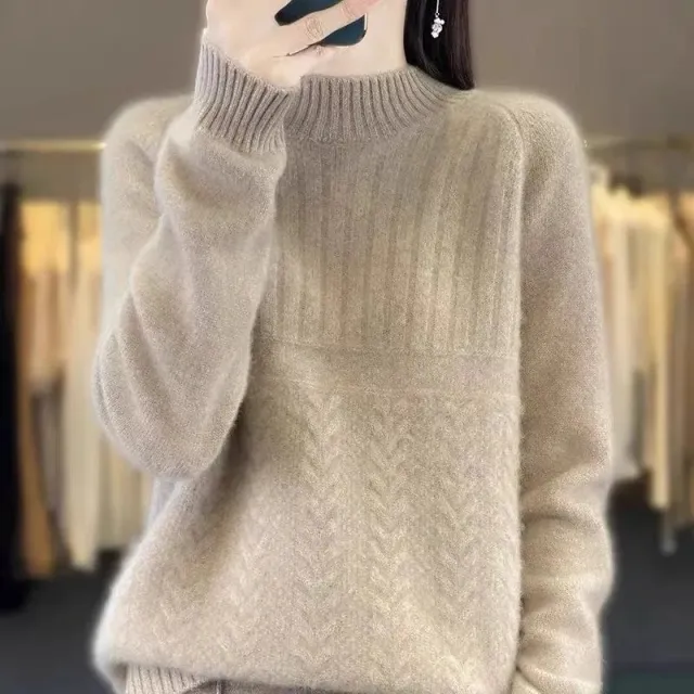 Loose fitting Women's Turtleneck Base Sweater For Outerwear Purple Cashmere - Shop at LoveMi