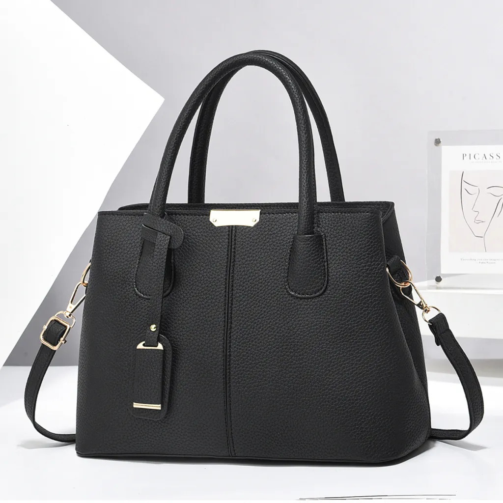 Women PU Leather Handbags Ladies Large Capacity Tote Bag Female Square Shoulder Bags New Fashion Crossbody Bags - Black