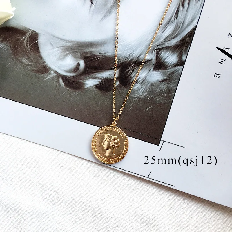 Title 7, Simple Vintage Carved Coin Pendant Necklace