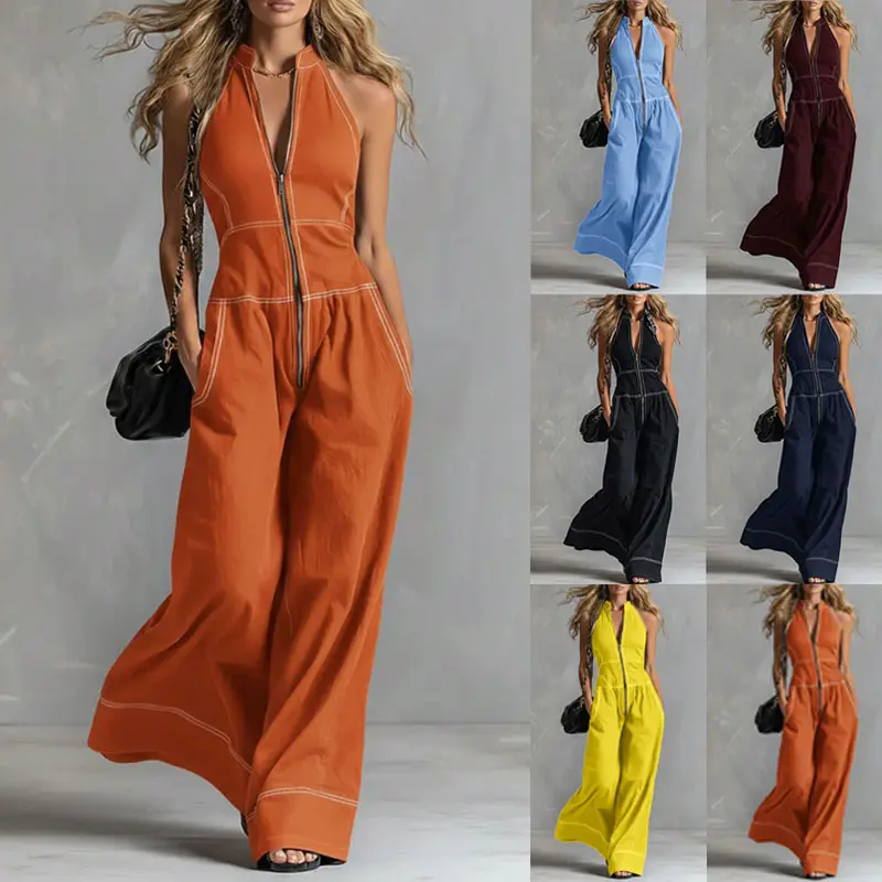 Stand-up Collar Sleeveless Casual Loose Commuter Jumpsuit