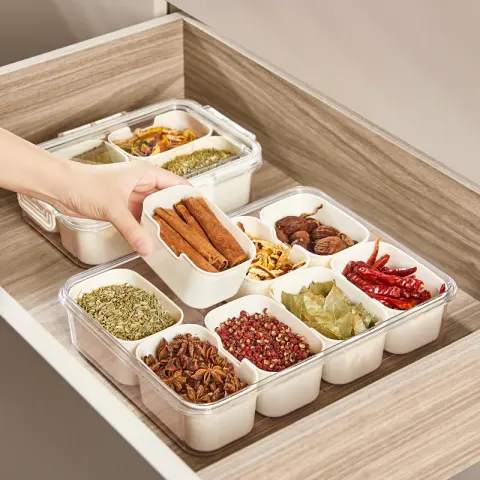 Portable Eight-compartment Spice Storage Crisper Seasoning Box Sealed Jar