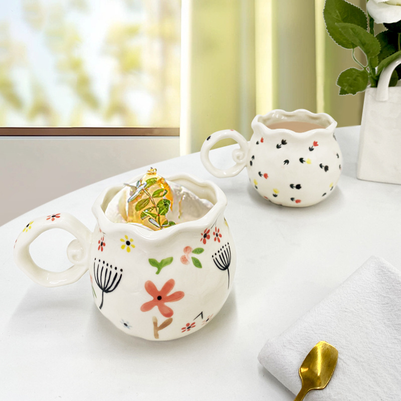 Ins-style Girly Hand-pinched Flower Coffee Ceramic Mug