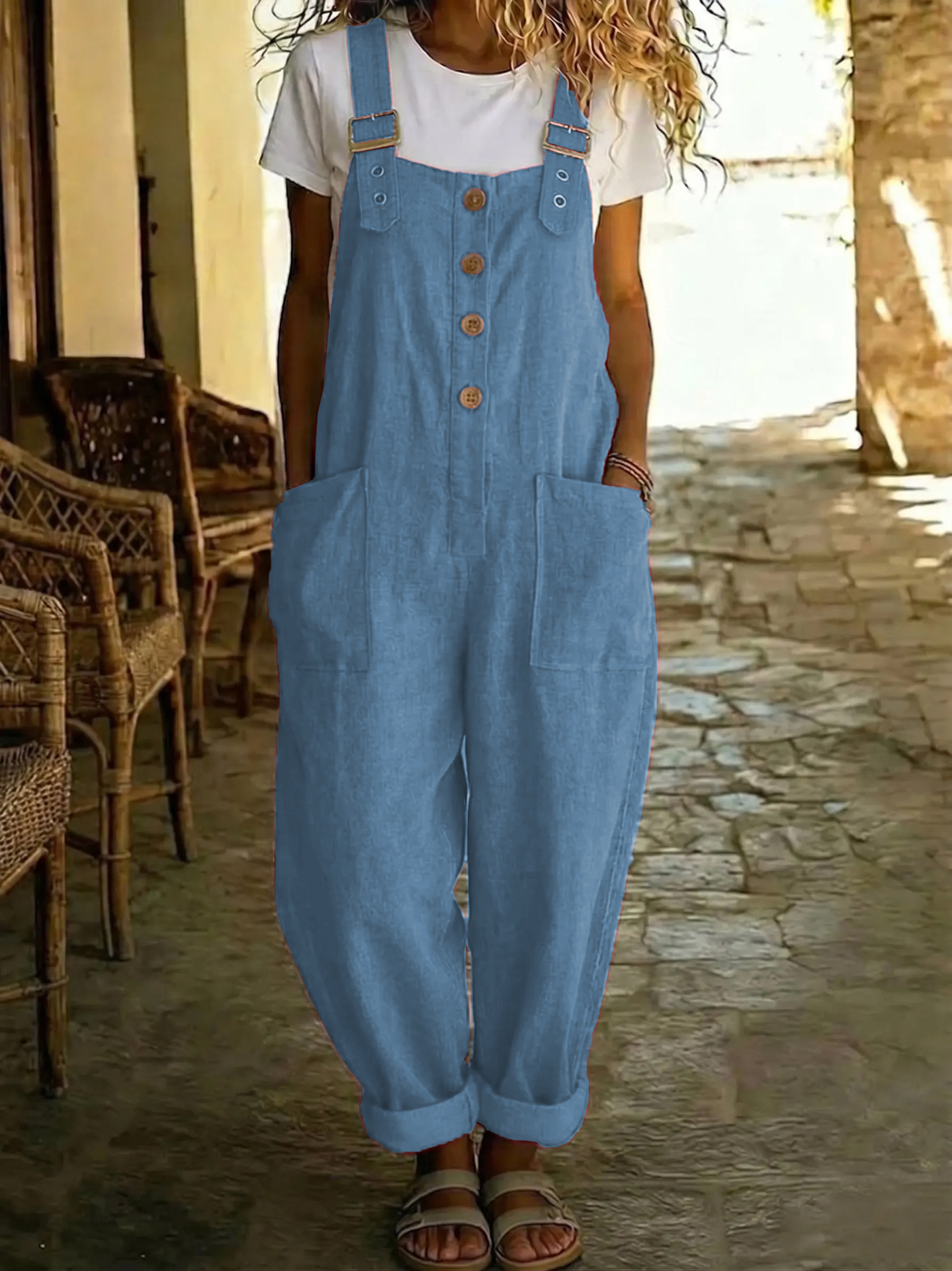 Women's high-waist overalls in pink – vintage straight-leg sleeveless suspender jumpsuit