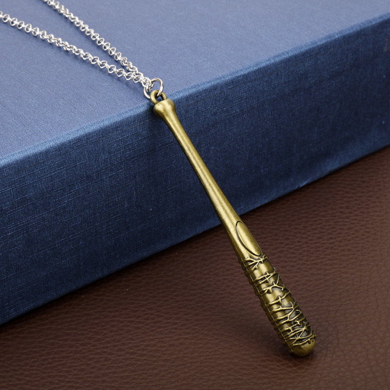 Three-color Baseball Bat Pendant Necklace (Ancient Red