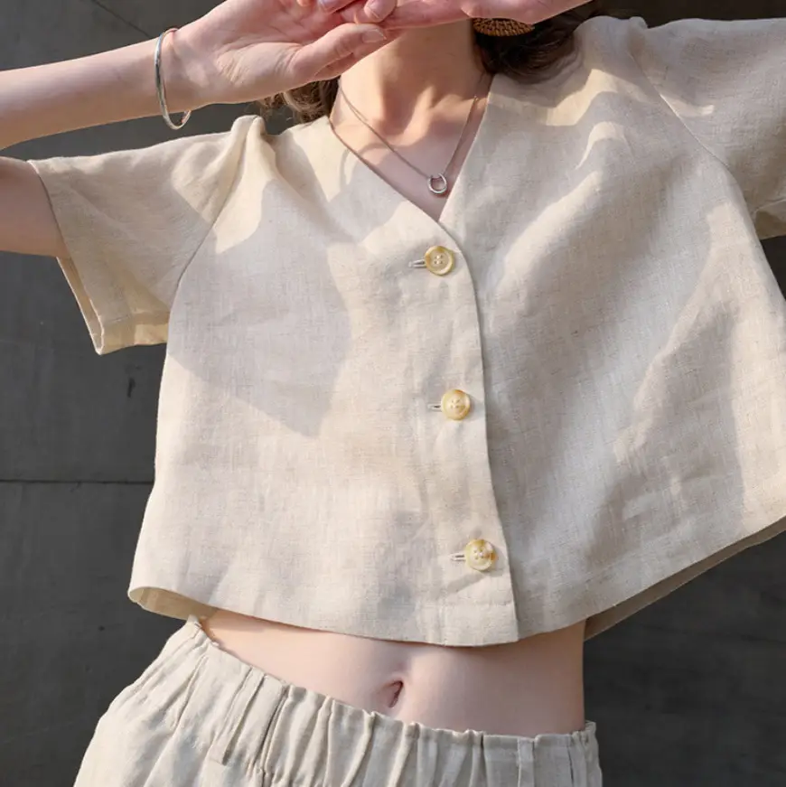 Solid-color Loose-fit Short-sleeve Womens Casual Top